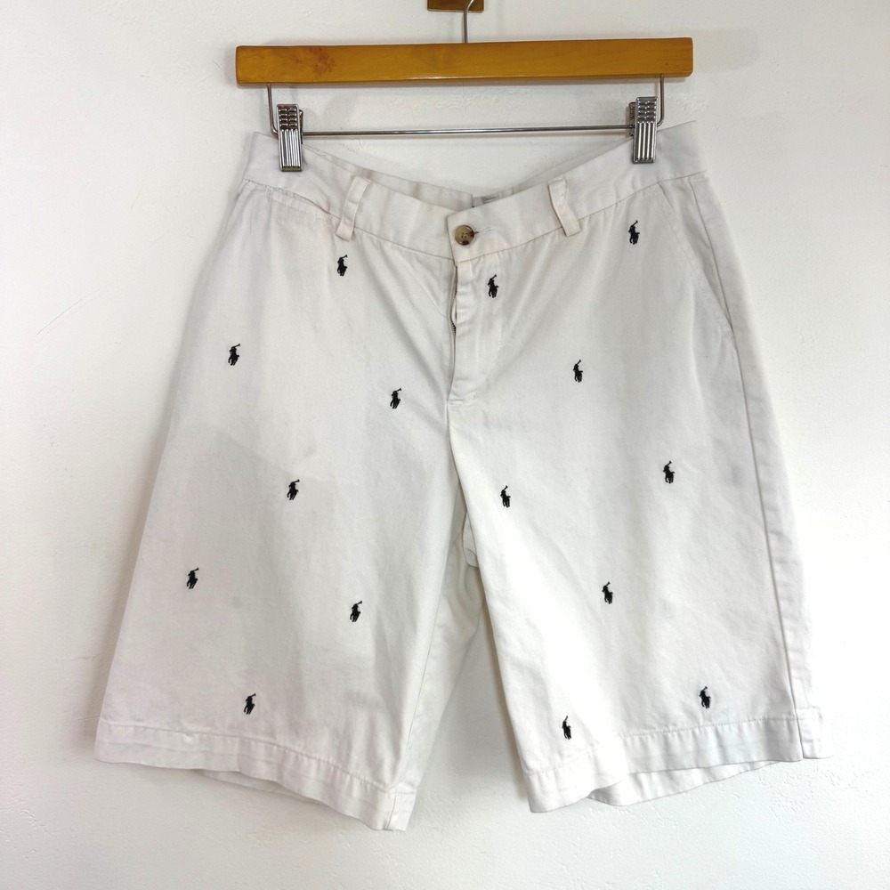 Polo Ralph Lauren Chino Shorts White All Over Pony Logo Preppy Old Money Size 20